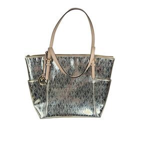Michael Kors Jet Set Item Top Zip Mirror Gold Tote Bag MK Logo New